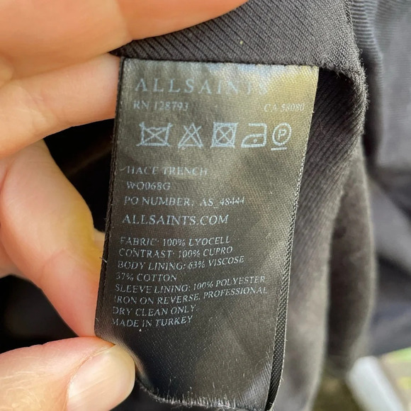 ALLSAINTS Hace Black Trench coat,  size 8 - Picture 9 of 14